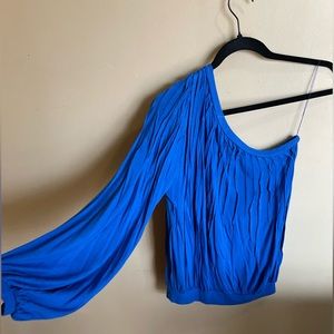 Discontinued Robert Rodriguez one sleeve, BRILLIANT COBALT BLUE pleated top!